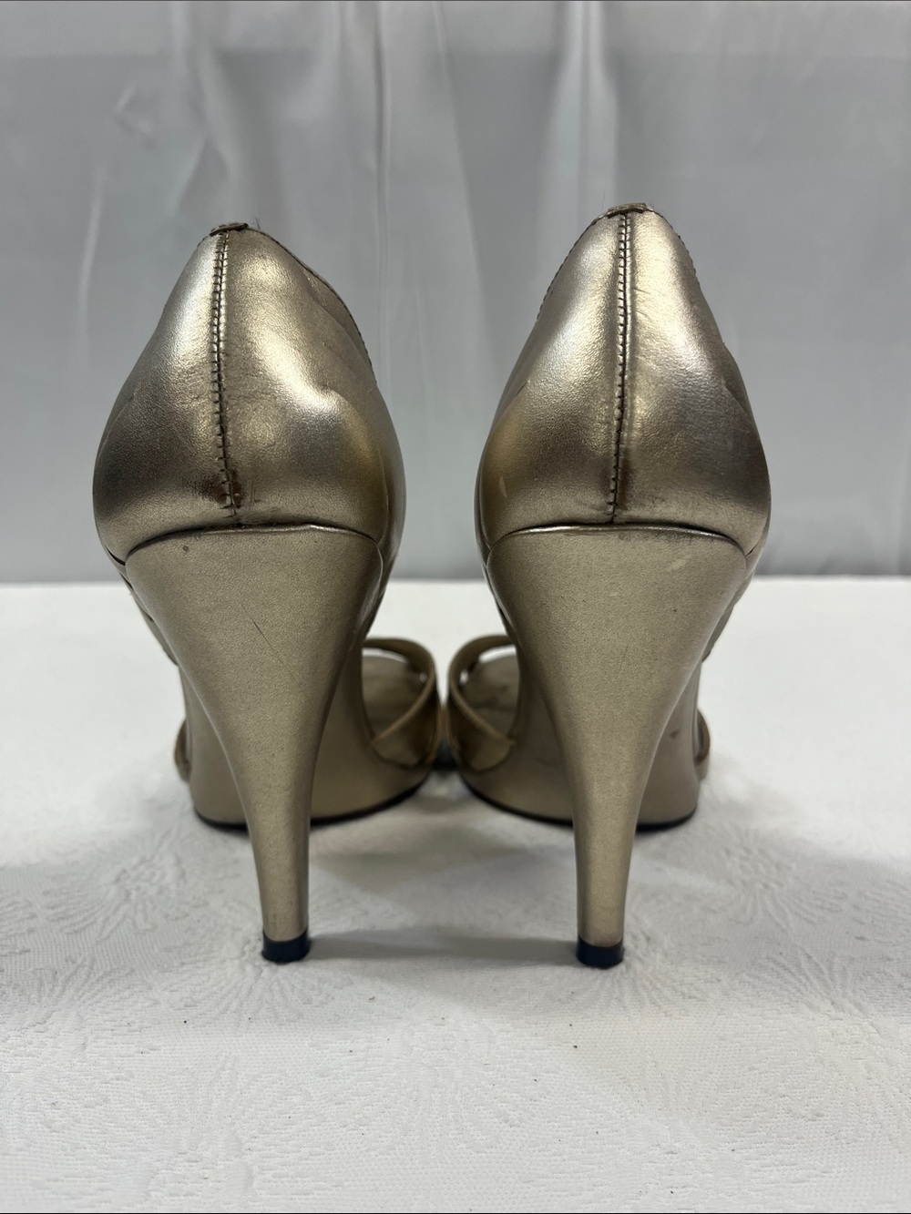 Women's Metallic Gold Peep-Toe Heels - Picture 7 of 9